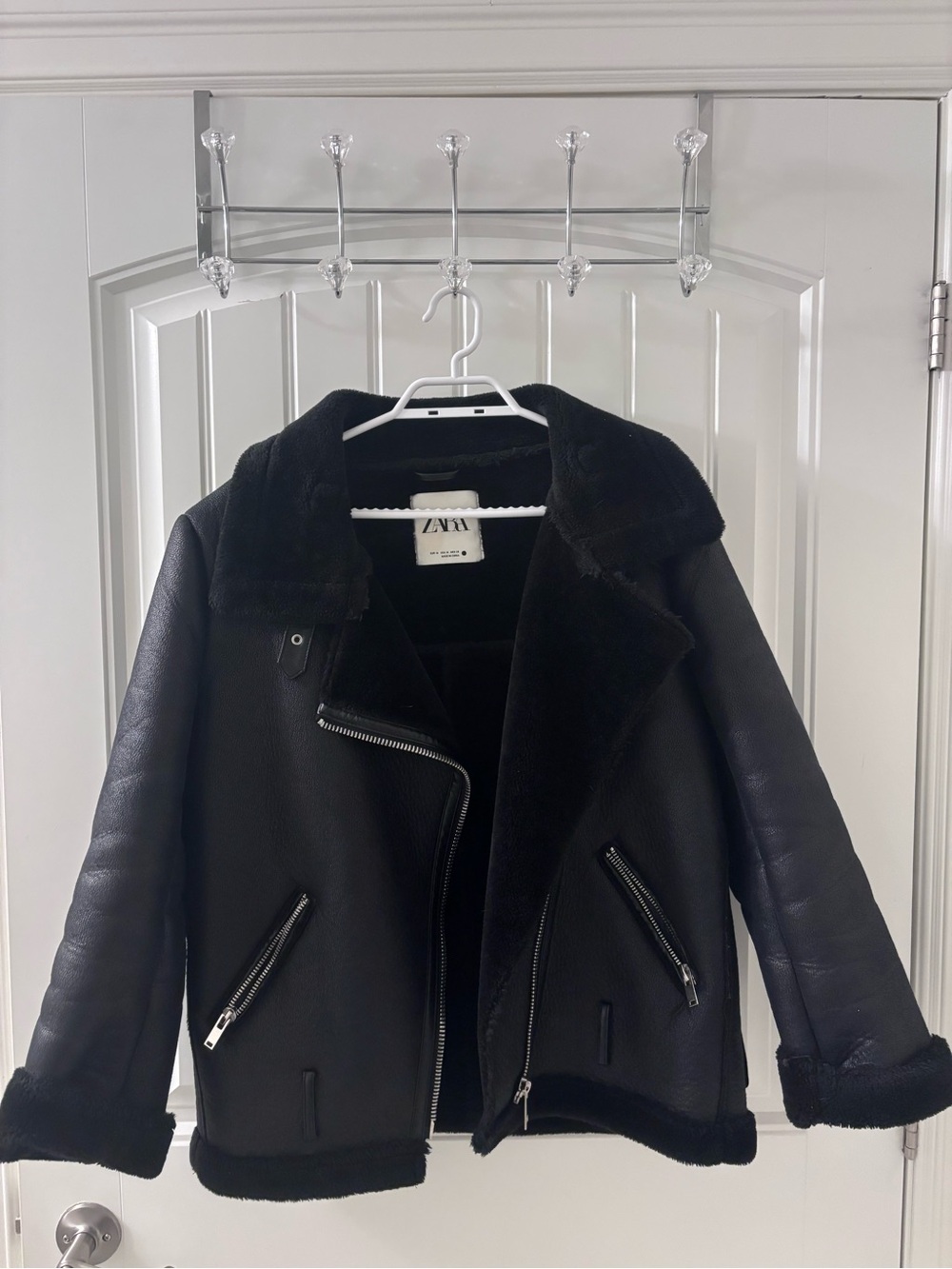 Zara Black Faux Leather Shearling Biker Jacket
